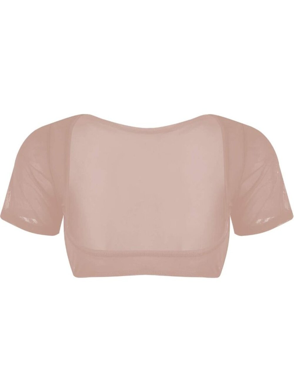 Women's Nude Mesh Open Bust Short Sleeve Spandex Belly Dance Crop Top